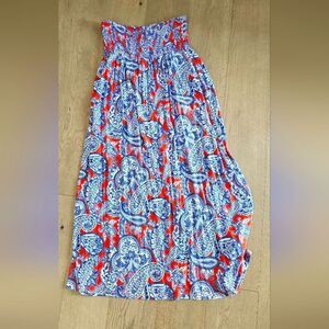 Artisan Ny Blue and Red Smocked Tiered Dress/ Skirt